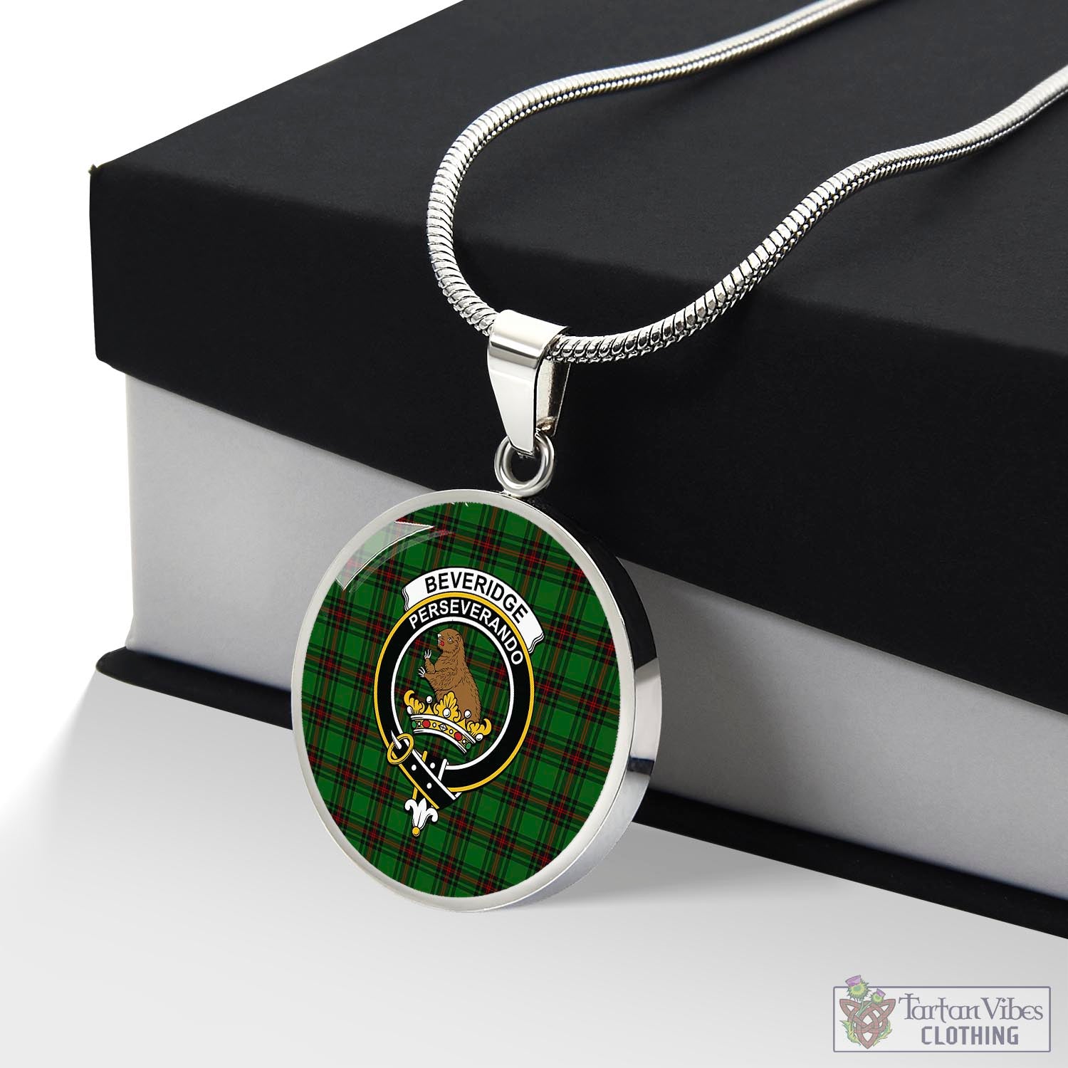 Tartan Vibes Clothing Beveridge Tartan Circle Necklace with Family Crest