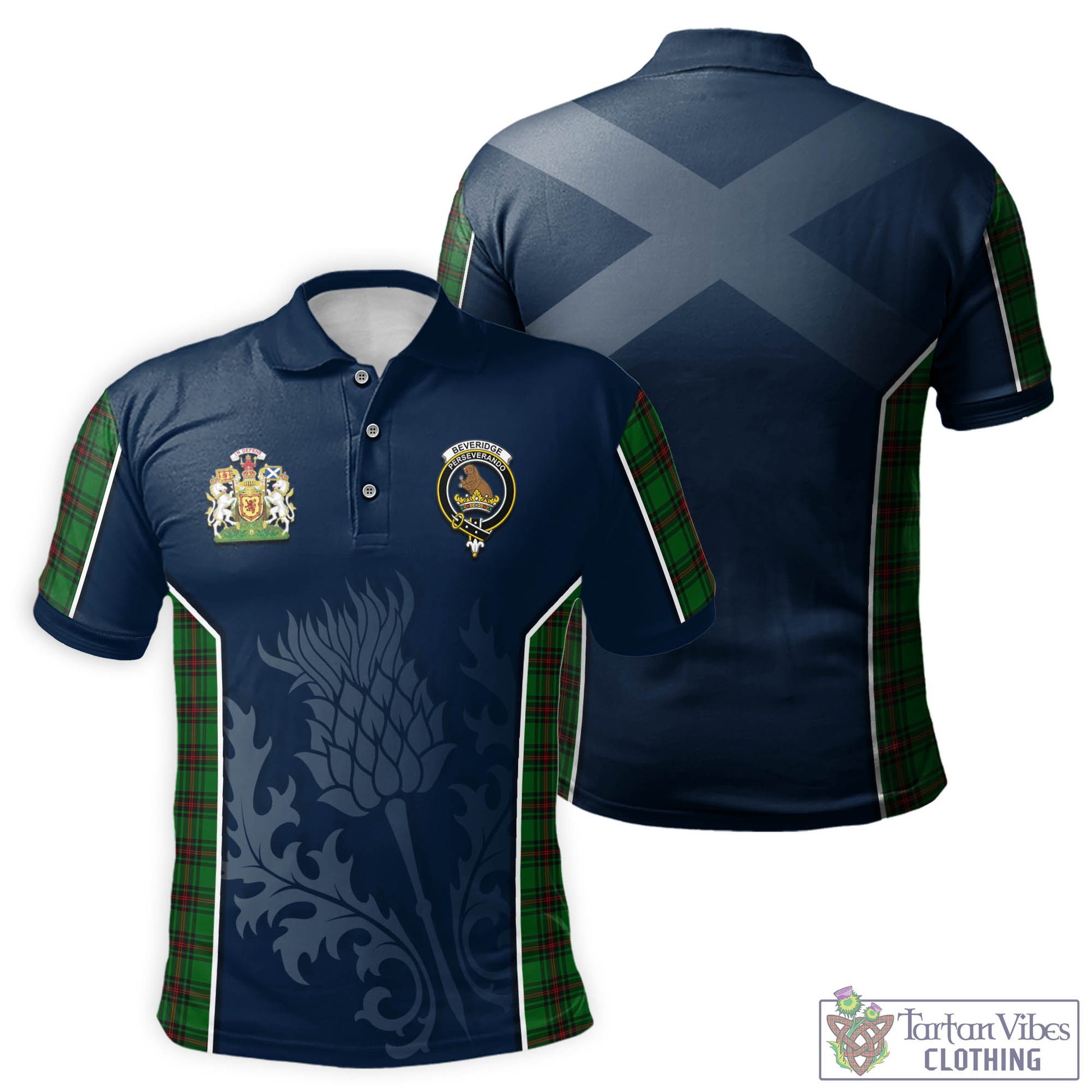 Tartan Vibes Clothing Beveridge Tartan Men's Polo Shirt with Family Crest and Scottish Thistle Vibes Sport Style