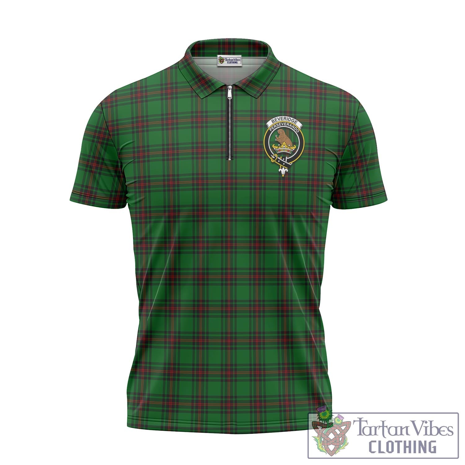 Tartan Vibes Clothing Beveridge Tartan Zipper Polo Shirt with Family Crest