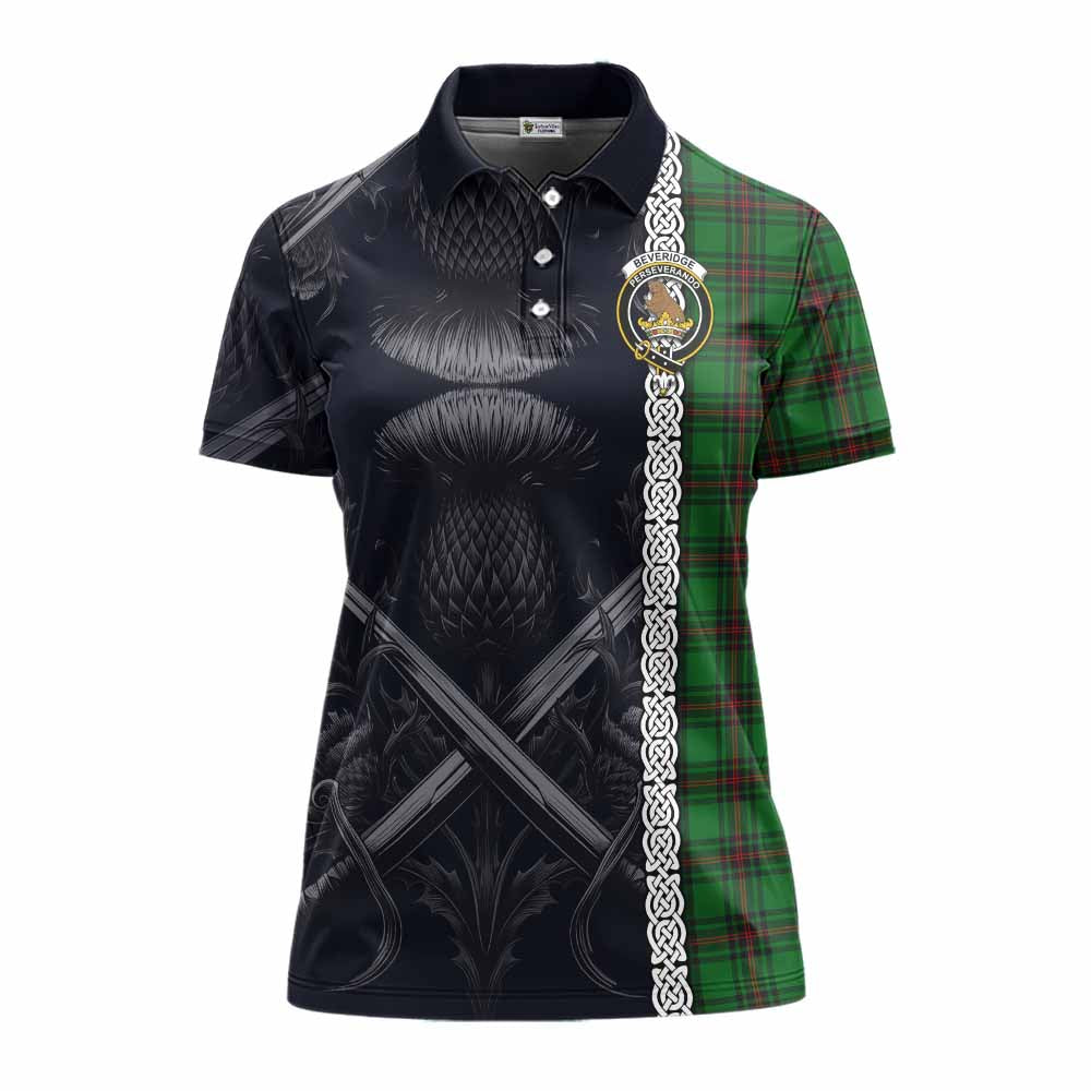 Tartan Vibes Clothing Beveridge Tartan Women's Polo Shirt with Family Crest Cross Sword Thistle Celtic Vibes