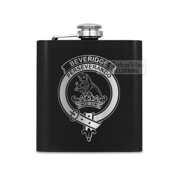 Beveridge Crest Hip Flask Set 7oz Black Stainless Steel with A Gift Box