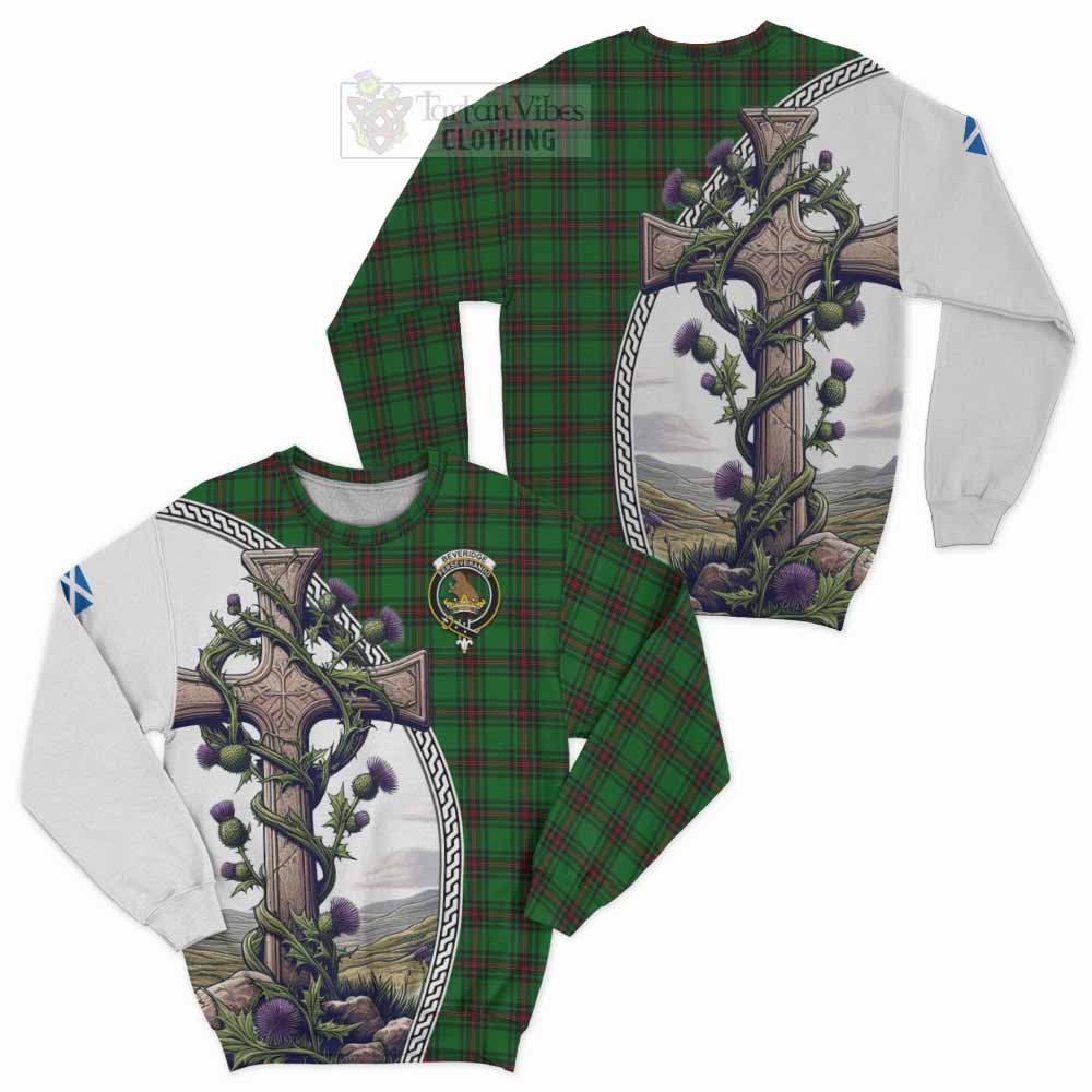 Tartan Vibes Clothing Beveridge Tartan Sweatshirt with Family Crest and St. Andrew's Cross Accented by Thistle Vines