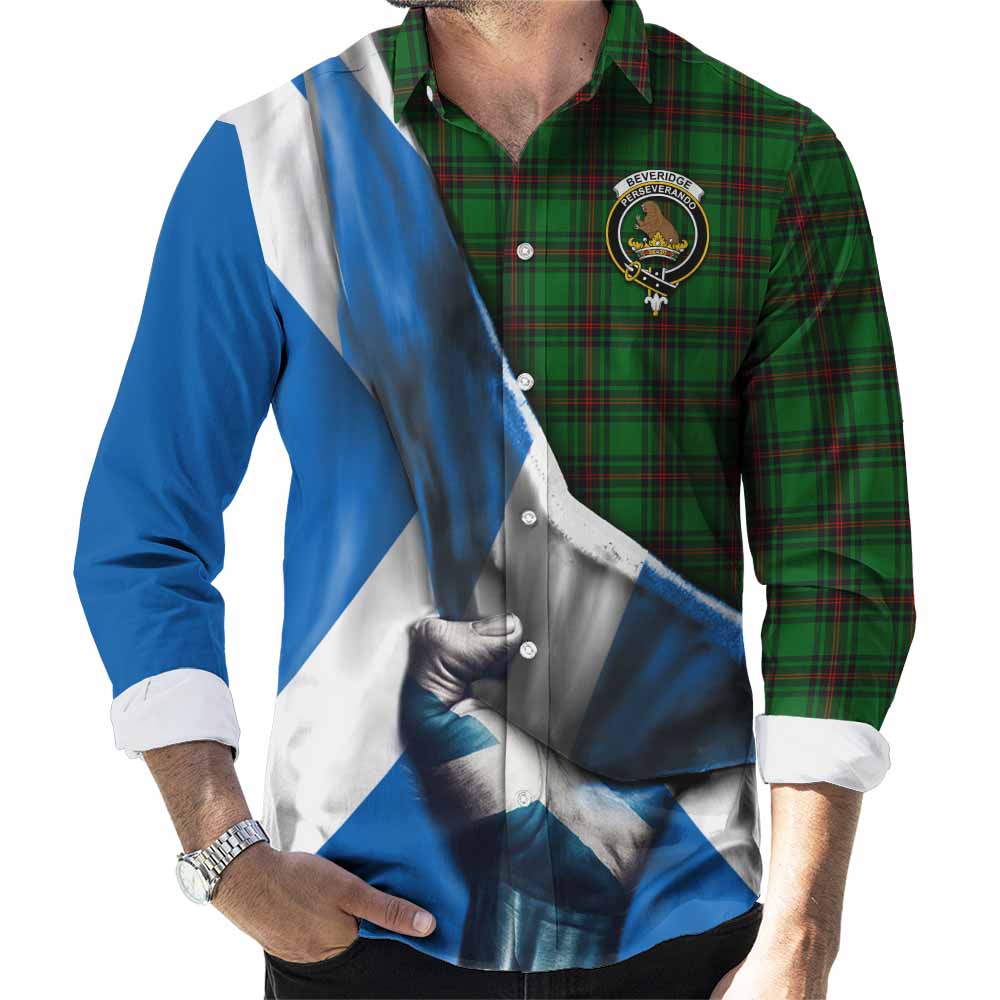 Tartan Vibes Clothing Beveridge Tartan Long Sleeve Button Shirt with Family Crest Scotland Patriotic Style