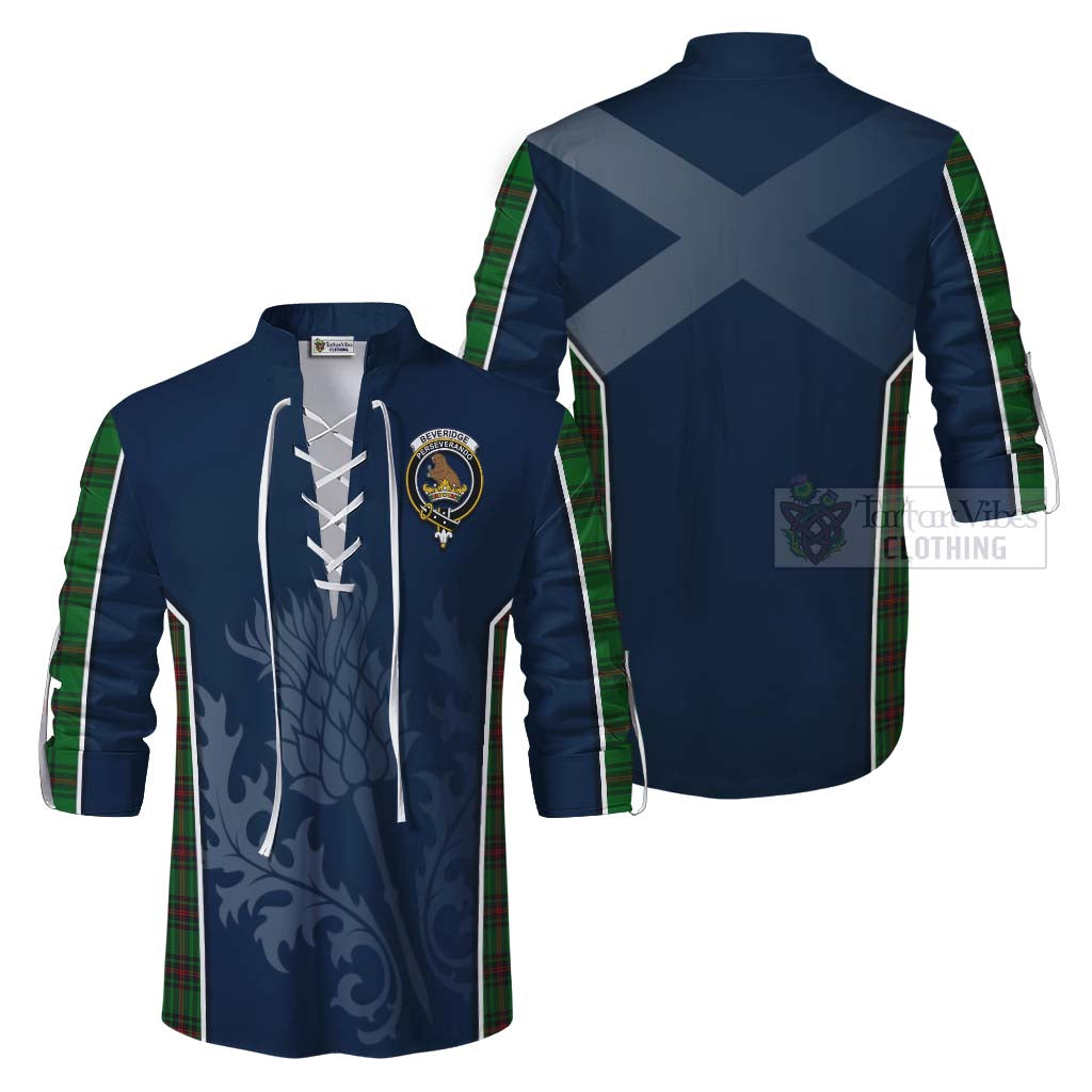 Tartan Vibes Clothing Beveridge Tartan Ghillie Kilt Shirt with Family Crest and Scottish Thistle Vibes Sport Style