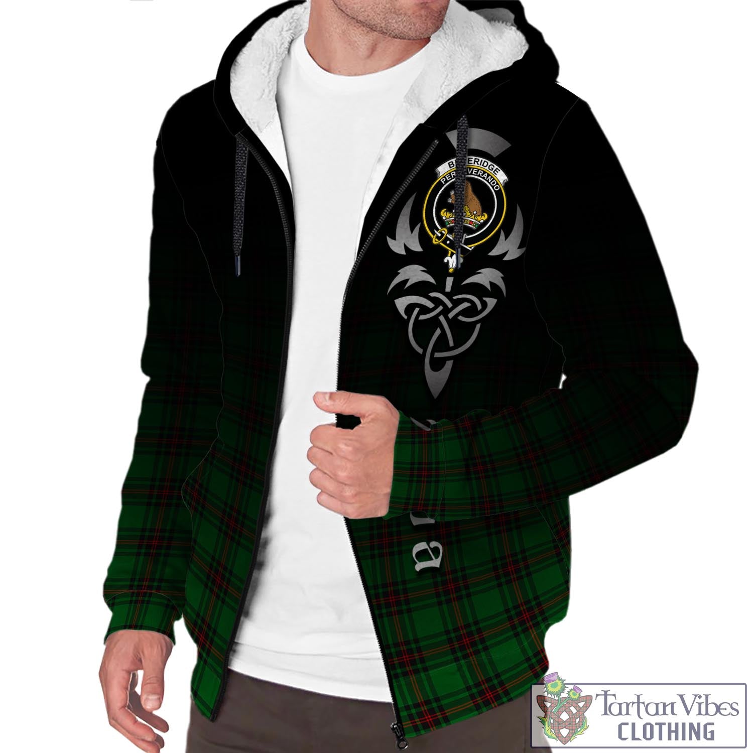 Tartan Vibes Clothing Beveridge Tartan Sherpa Hoodie Featuring Alba Gu Brath Family Crest Celtic Inspired