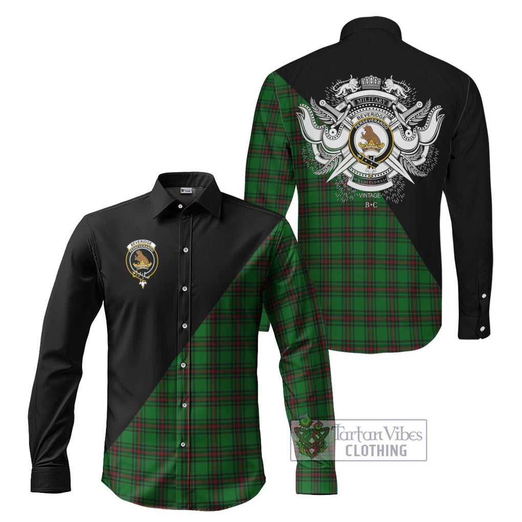 Beveridge Tartan Long Sleeve Button Shirt with Family Crest and Military Logo Style Men's Shirt S - Tartanvibesclothing Shop