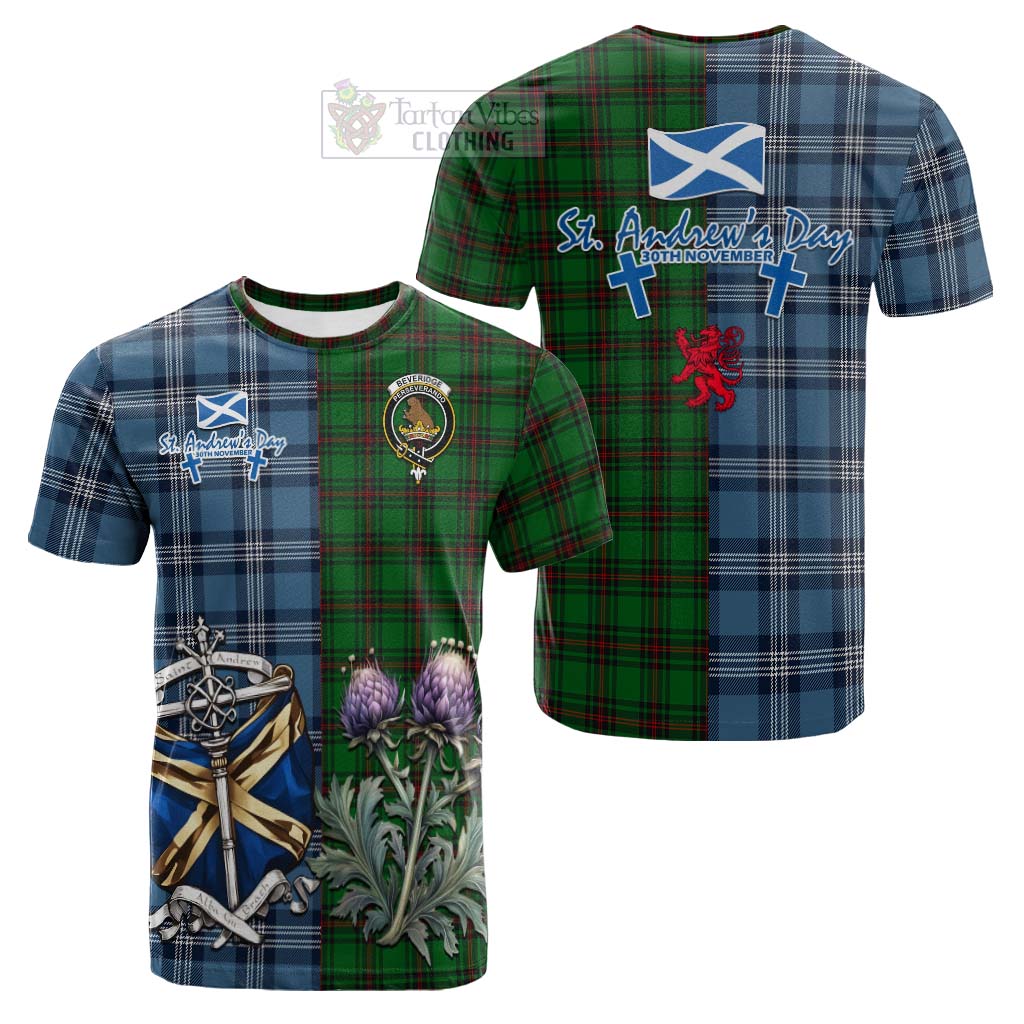 Tartan Vibes Clothing Beveridge Tartan Cotton T-shirt Happy St. Andrew's Day Half Tartan Style