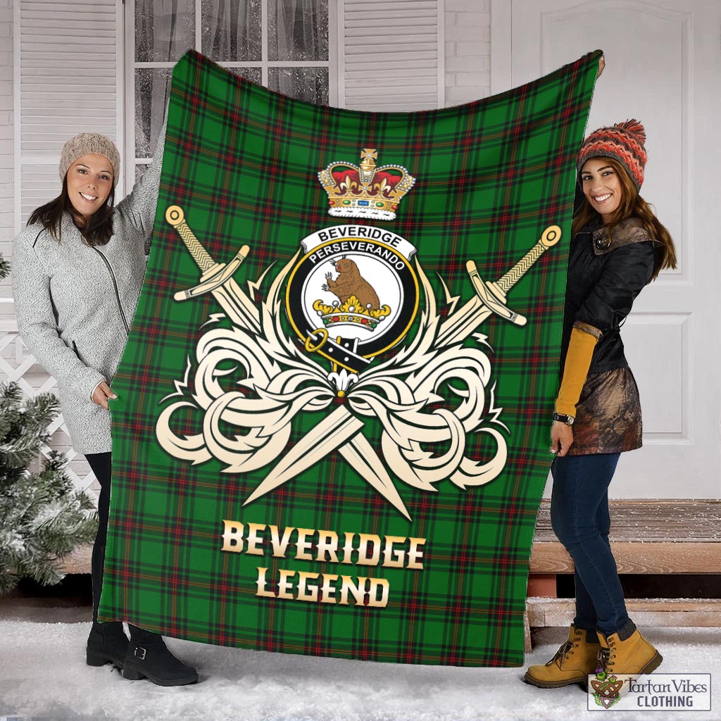 Tartan Vibes Clothing Beveridge Tartan Blanket with Clan Crest and the Golden Sword of Courageous Legacy