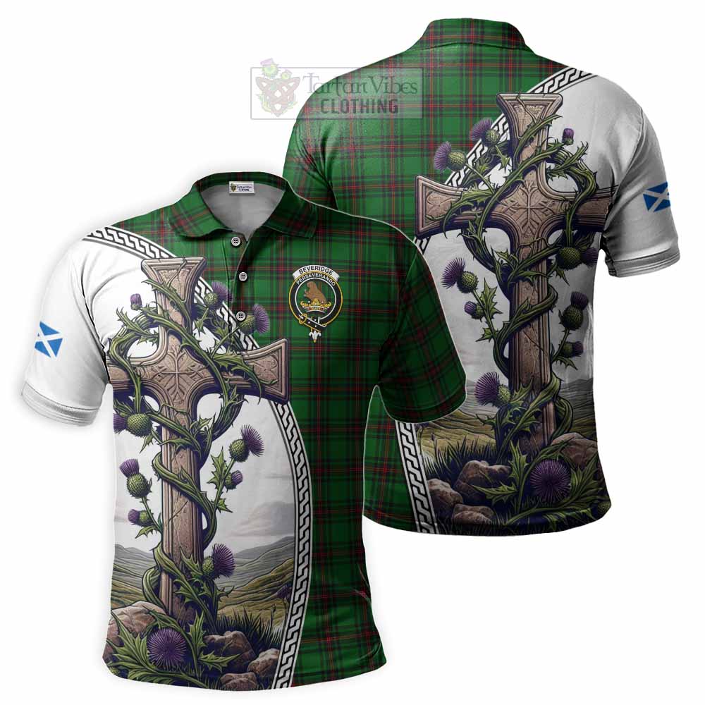 Tartan Vibes Clothing Beveridge Tartan Polo Shirt with Family Crest and St. Andrew's Cross Accented by Thistle Vines