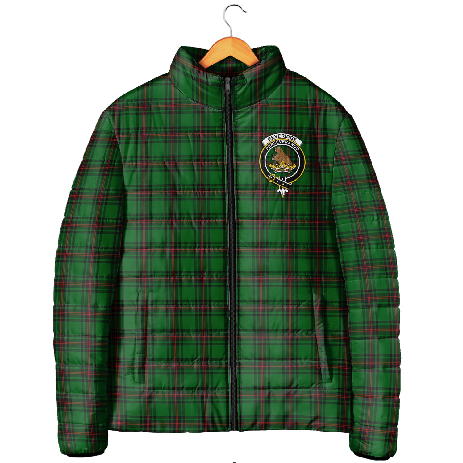 Beveridge Tartan Padded Jacket with Family Crest Men's Padded Jacket - Tartan Vibes Clothing