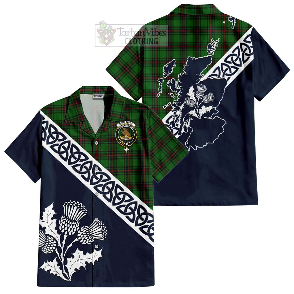 Tartan Vibes Clothing Beveridge Tartan Short Sleeve Button Shirt Featuring Thistle and Scotland Map