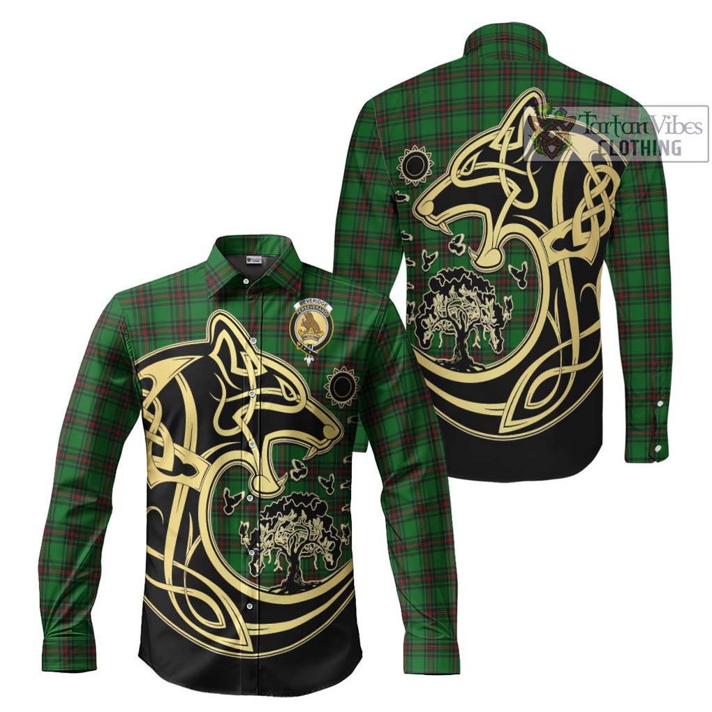 Beveridge Tartan Long Sleeve Button Shirt with Family Crest Celtic Wolf Style Men's Shirt S - Tartan Vibes Clothing