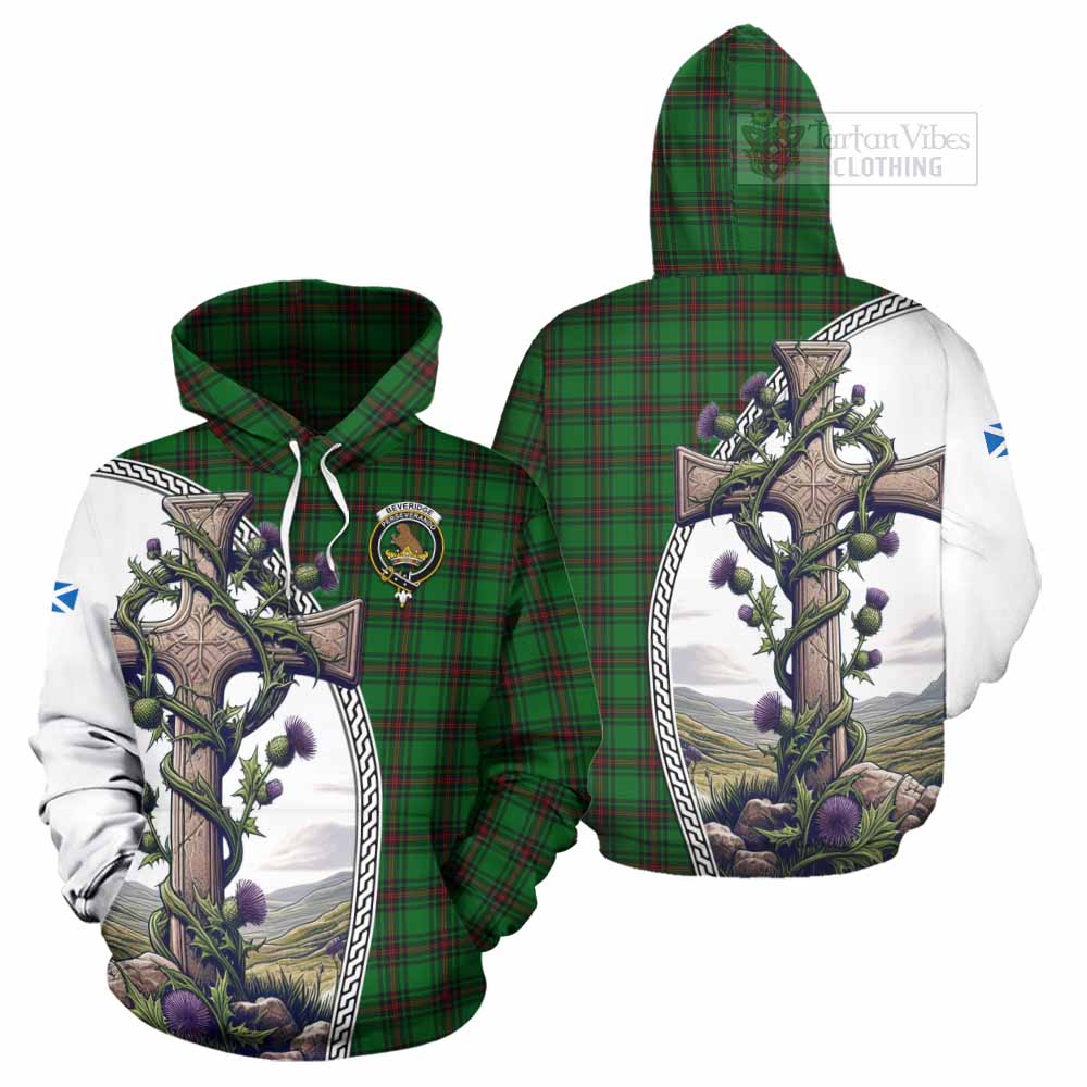 Tartan Vibes Clothing Beveridge Tartan Hoodie with Family Crest and St. Andrew's Cross Accented by Thistle Vines