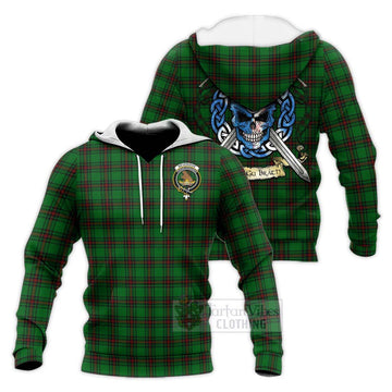 Beveridge Tartan Knitted Hoodie with Family Crest Celtic Skull Style