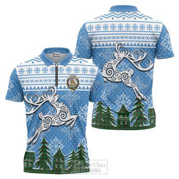 Beveridge Clan Christmas Zipper Polo Shirt Celtic Reindeer Style