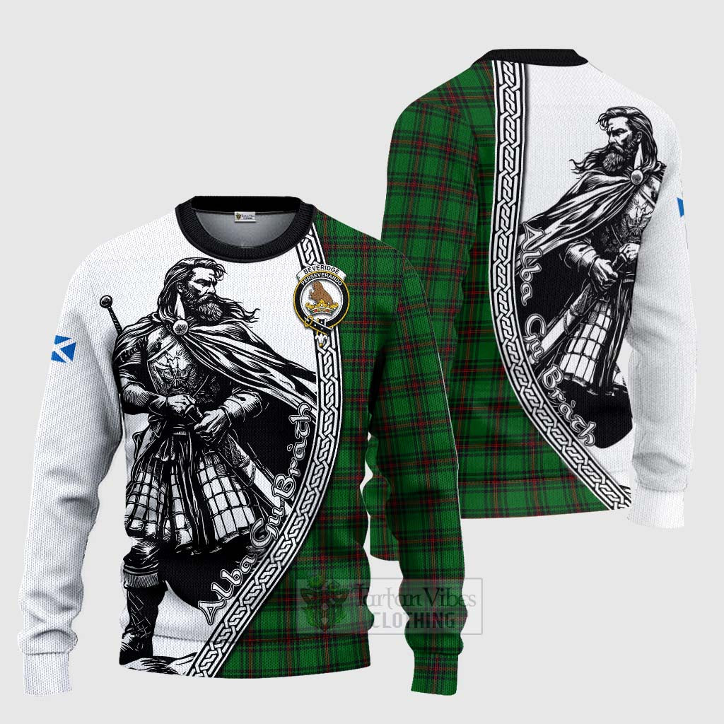 Tartan Vibes Clothing Beveridge Tartan Clan Crest Knitted Sweater with Highlander Warrior Celtic Style