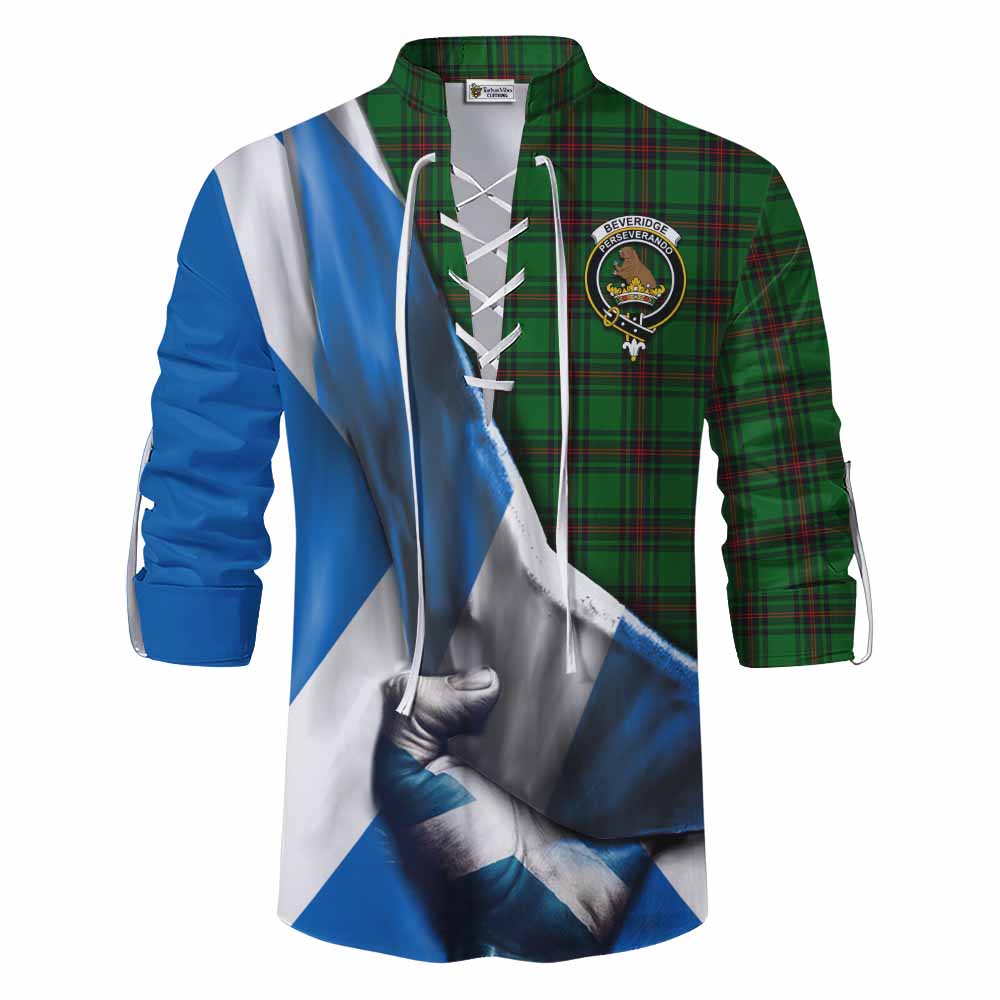 Tartan Vibes Clothing Beveridge Tartan Ghillie Kilt Shirt with Family Crest Scotland Patriotic Style