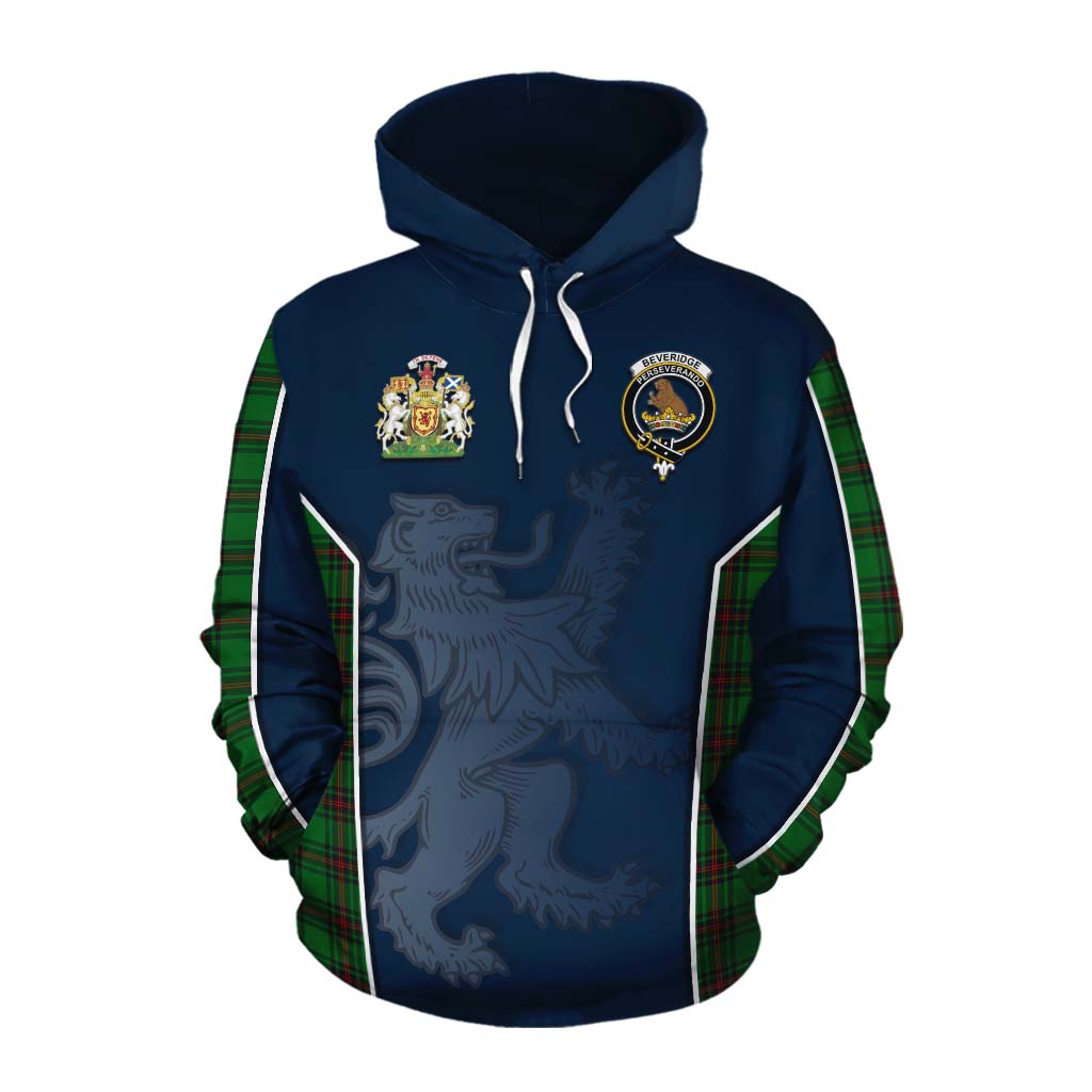 Tartan Vibes Clothing Beveridge Tartan Cotton Hoodie with Family Crest and Lion Rampant Vibes Sport Style