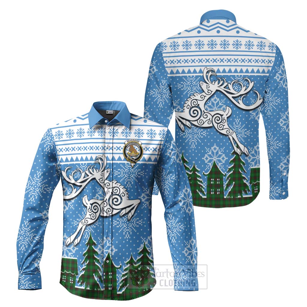 Tartan Vibes Clothing Beveridge Clan Christmas Long Sleeve Button Shirt Celtic Reindeer Style