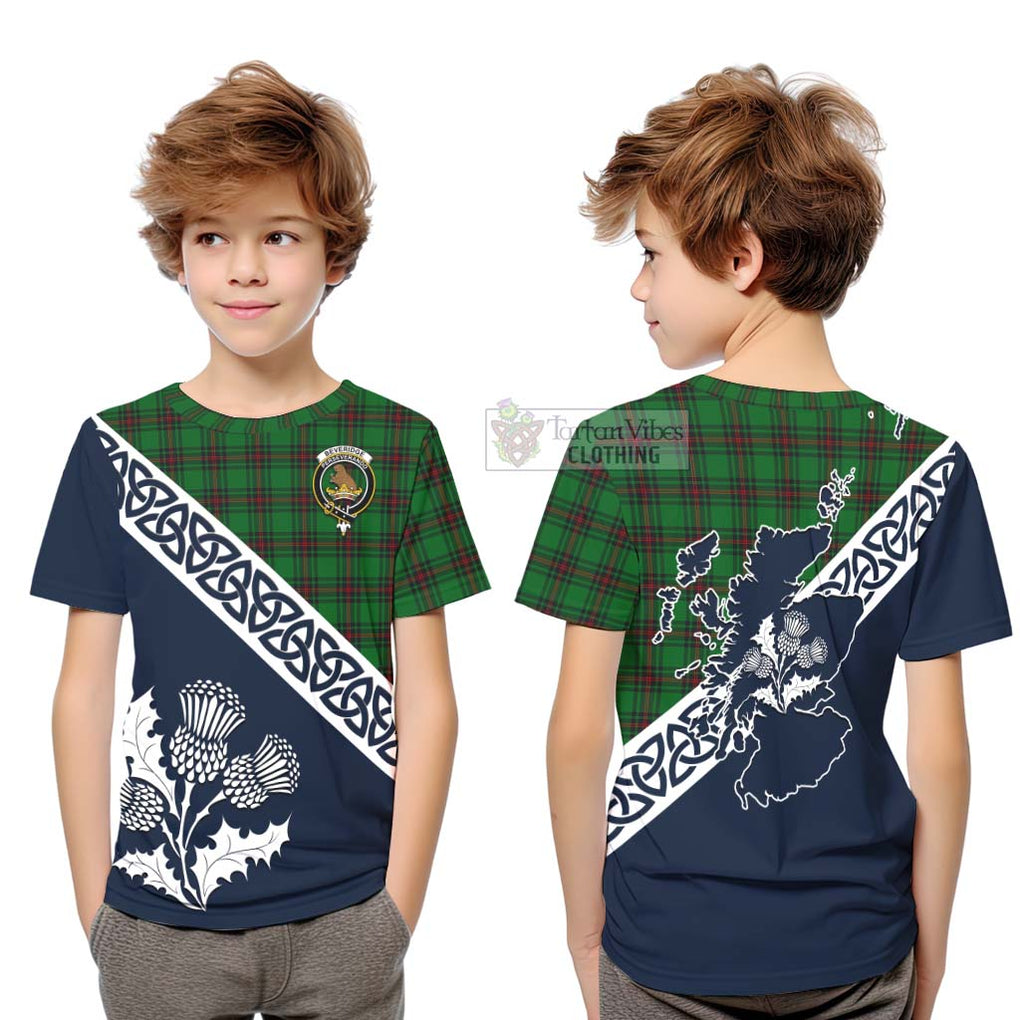 Tartan Vibes Clothing Beveridge Tartan Kid T-Shirt Featuring Thistle and Scotland Map