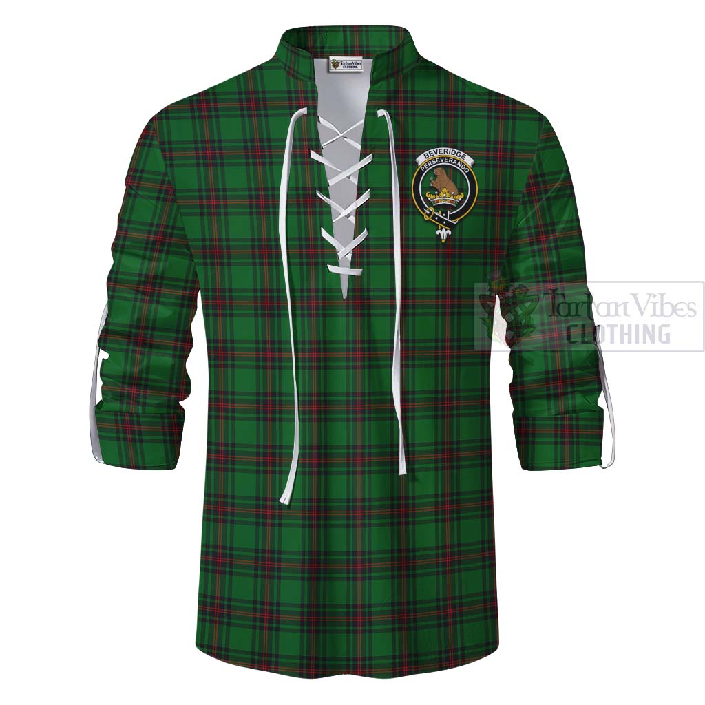 Tartan Vibes Clothing Beveridge Tartan Ghillie Kilt Shirt with Family Crest Celtic Skull Style