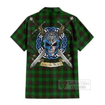 Beveridge Tartan Short Sleeve Button Shirt with Family Crest Celtic Skull Style