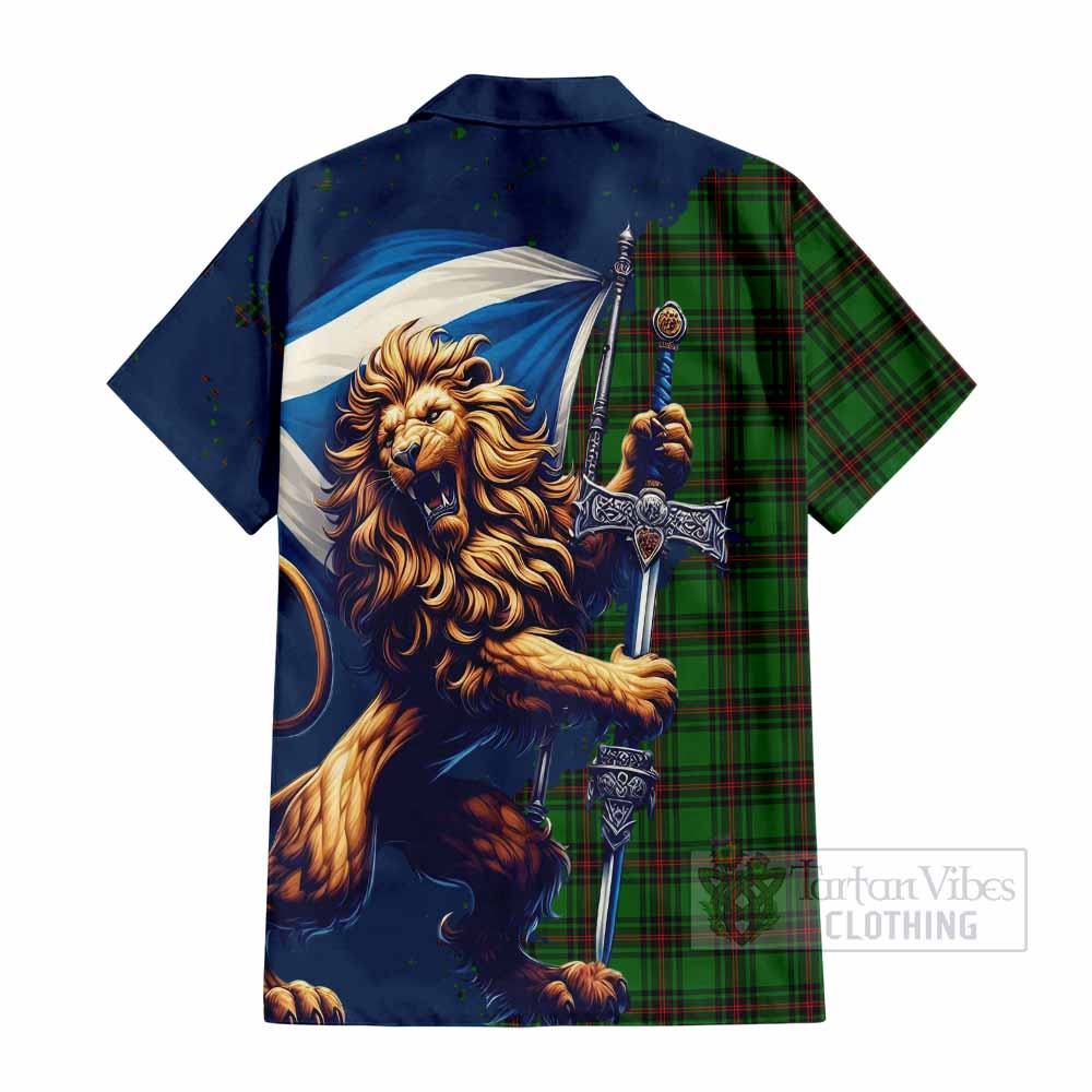 Tartan Vibes Clothing Beveridge Tartan Family Crest Short Sleeve Button Shirt with Scottish Majestic Lion