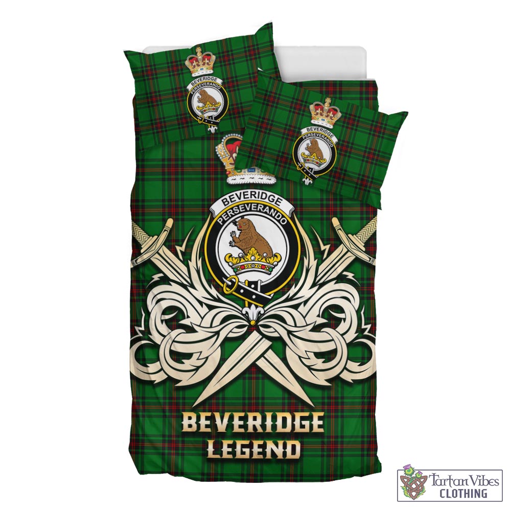 Tartan Vibes Clothing Beveridge Tartan Bedding Set with Clan Crest and the Golden Sword of Courageous Legacy