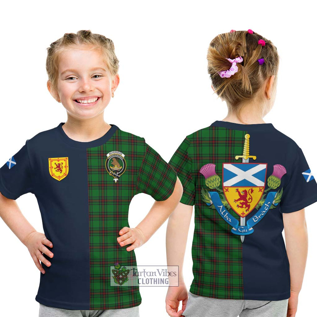 Tartan Vibes Clothing Beveridge Tartan Kid T-Shirt with Scottish Lion Royal Arm Half Style