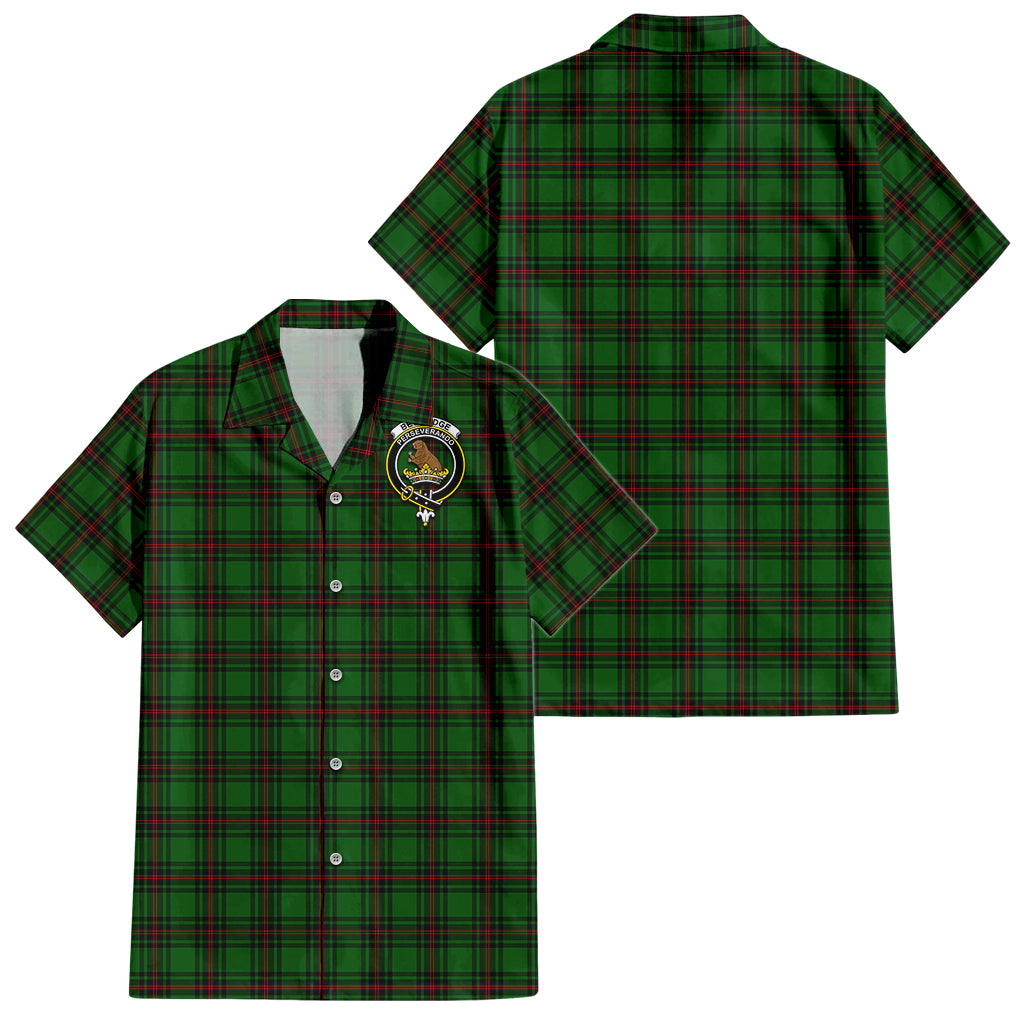 Beveridge Tartan Short Sleeve Button Down Shirt with Family Crest - Tartanvibesclothing