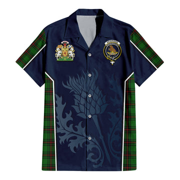 Beveridge Tartan Short Sleeve Button Up Shirt with Family Crest and Scottish Thistle Vibes Sport Style