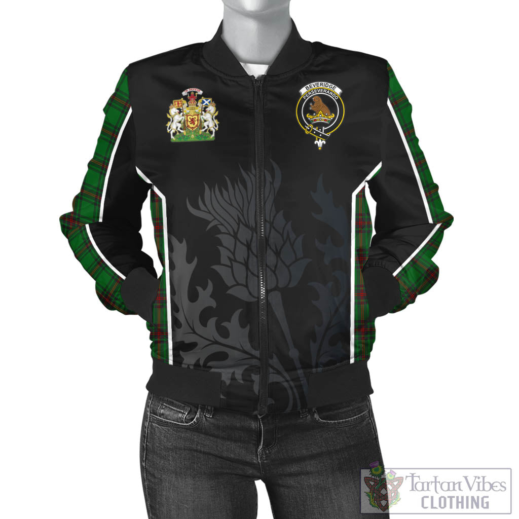 Tartan Vibes Clothing Beveridge Tartan Bomber Jacket with Family Crest and Scottish Thistle Vibes Sport Style