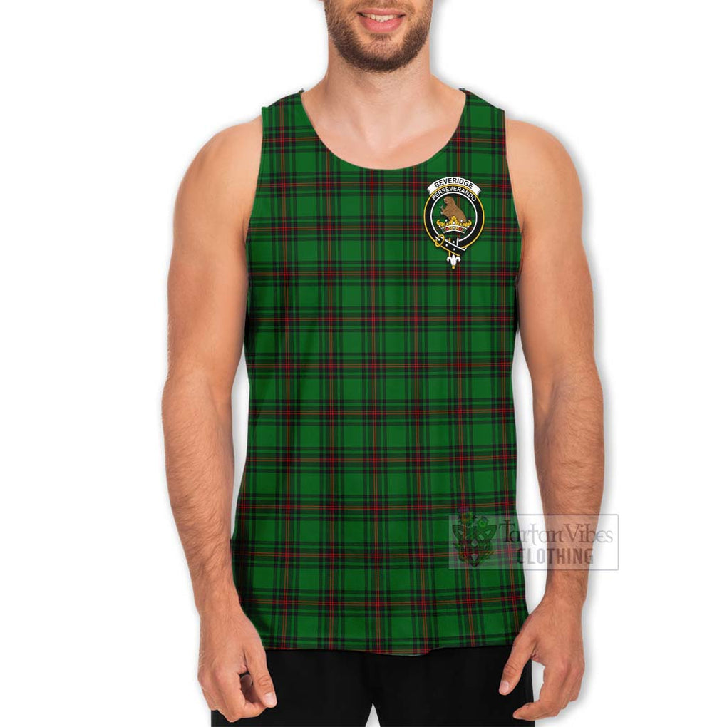 Tartan Vibes Clothing Beveridge Tartan Men's Tank Top with Family Crest and Bearded Skull Holding Bottles of Whiskey