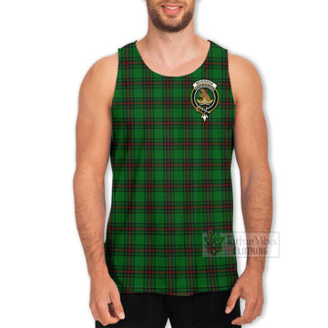 Beveridge Tartan Men's Tank Top with Family Crest and Bearded Skull Holding Bottles of Whiskey