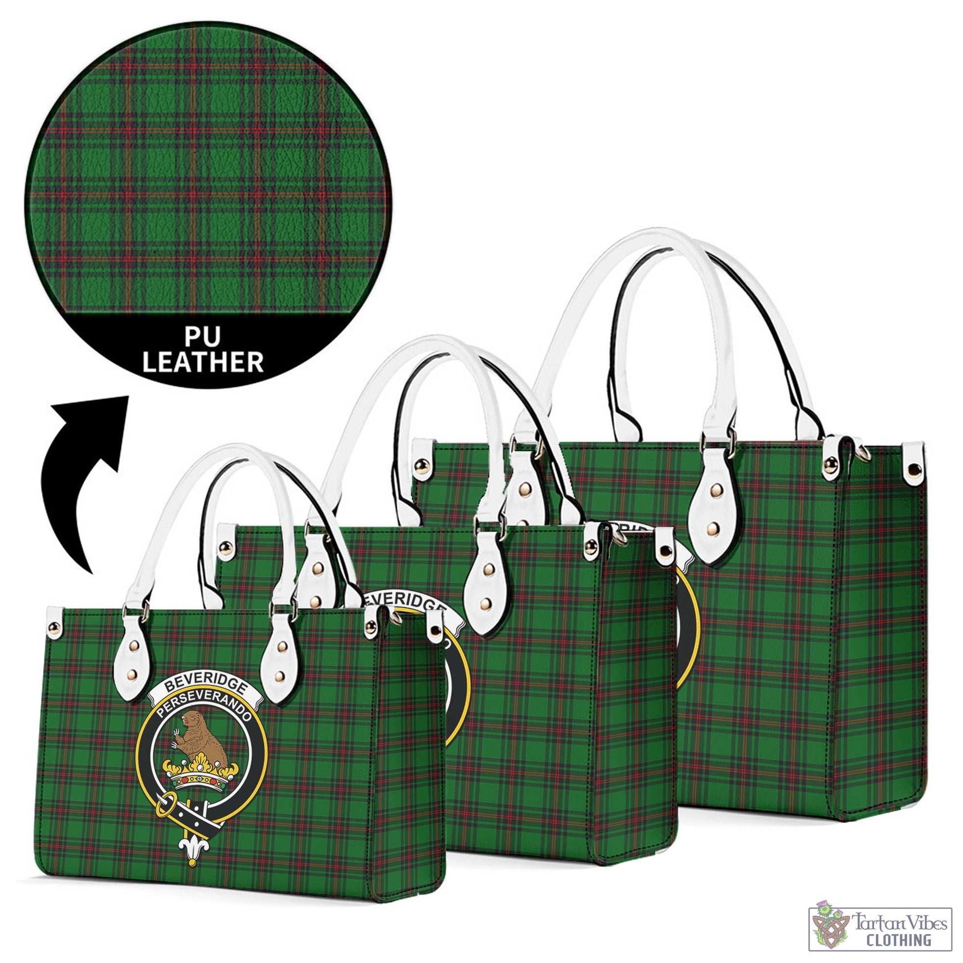 Tartan Vibes Clothing Beveridge Tartan Luxury Leather Handbags with Family Crest