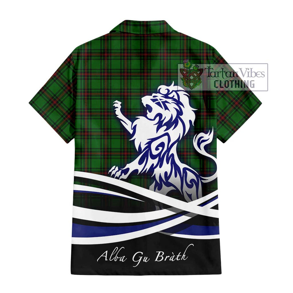 Beveridge Tartan Short Sleeve Button Shirt with Alba Gu Brath Regal Lion Emblem - Tartanvibesclothing Shop