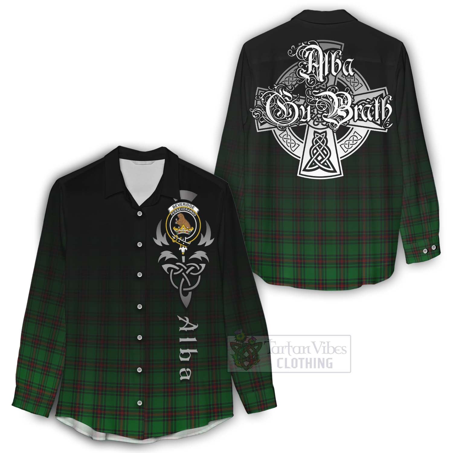 Tartan Vibes Clothing Beveridge Tartan Women's Casual Shirt Featuring Alba Gu Brath Family Crest Celtic Inspired