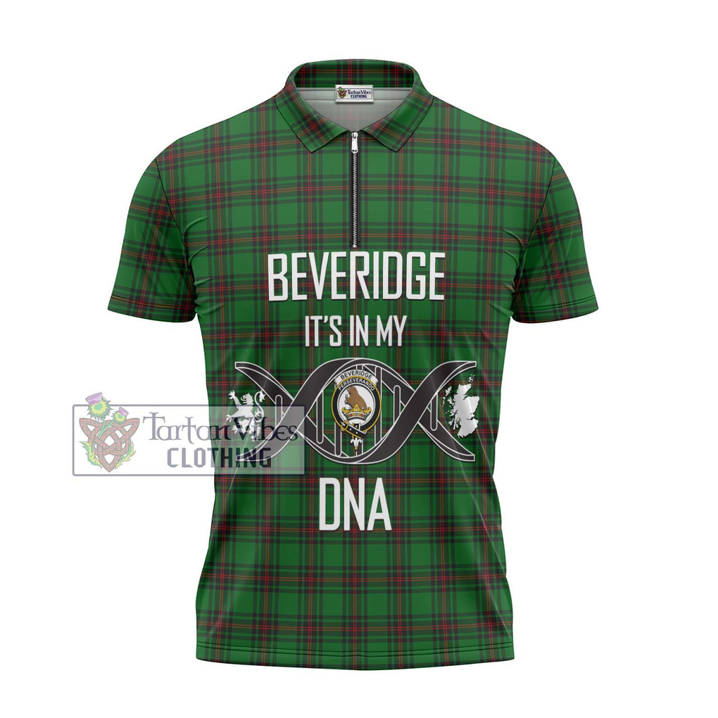 Beveridge Tartan Zipper Polo Shirt with Family Crest DNA In Me Style - Tartanvibesclothing Shop