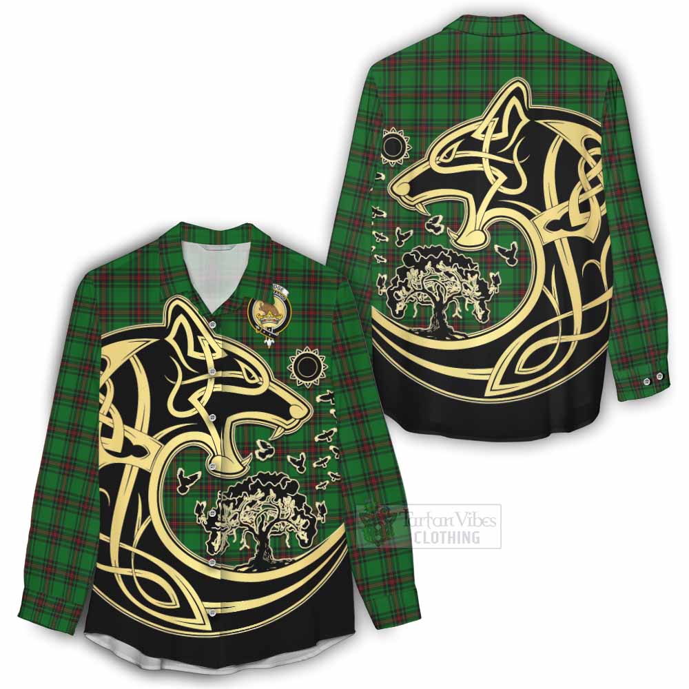 Tartan Vibes Clothing Beveridge Tartan Women's Casual Shirt with Family Crest Celtic Wolf Style