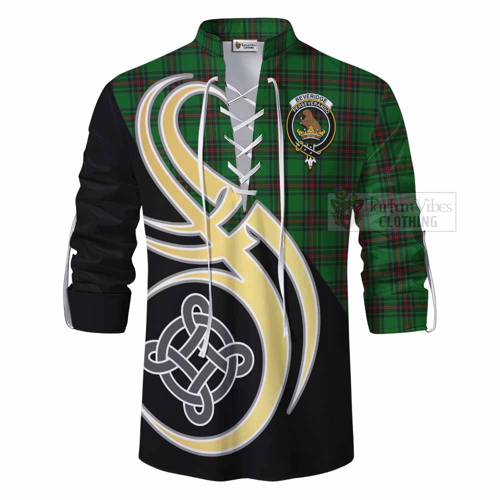 Tartan Vibes Clothing Beveridge Tartan Ghillie Kilt Shirt with Family Crest and Celtic Symbol Style