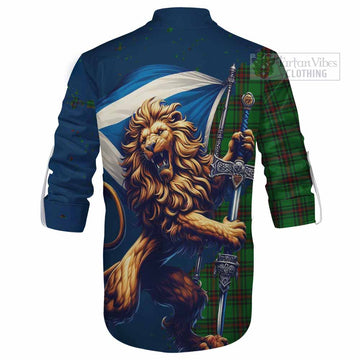 Beveridge Tartan Family Crest Ghillie Kilt Shirt with Scottish Majestic Lion