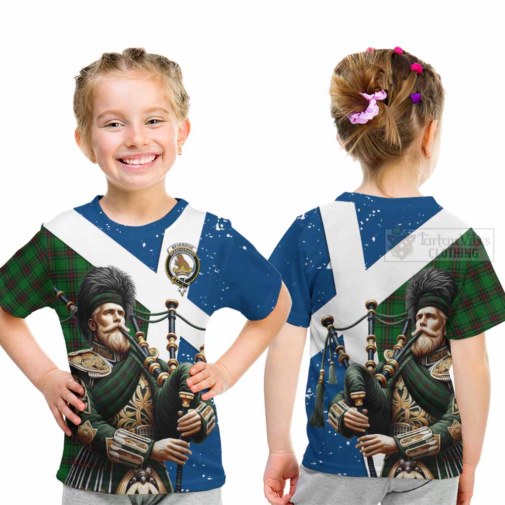 Tartan Vibes Clothing Beveridge Tartan Kid T-Shirt with Family Crest Scottish Bagpiper Vibes