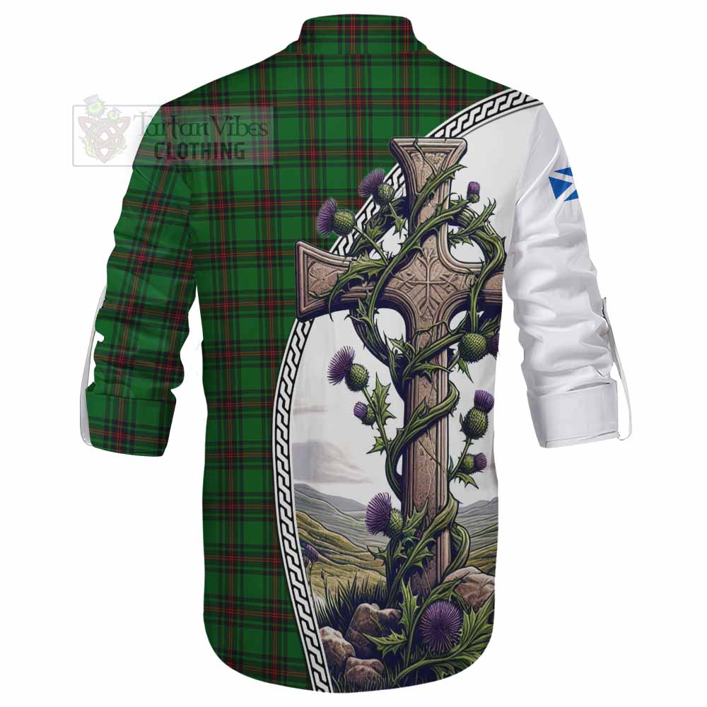 Tartan Vibes Clothing Beveridge Tartan Ghillie Kilt Shirt with Family Crest and St. Andrew's Cross Accented by Thistle Vines