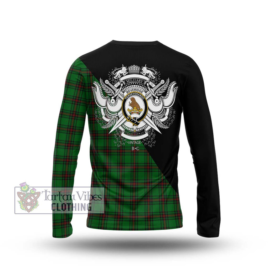 Beveridge Tartan Long Sleeve T-Shirt with Family Crest and Military Logo Style - Tartanvibesclothing Shop