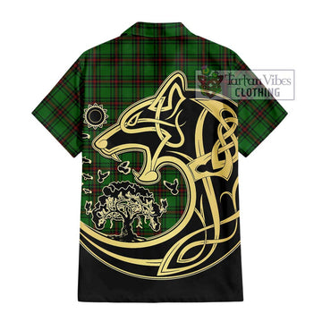 Beveridge Tartan Short Sleeve Button Shirt with Family Crest Celtic Wolf Style