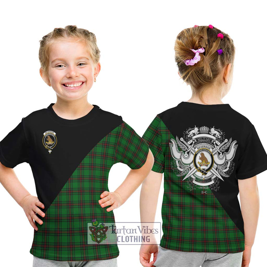 Beveridge Tartan Kid T-Shirt with Family Crest and Military Logo Style - Tartanvibesclothing Shop