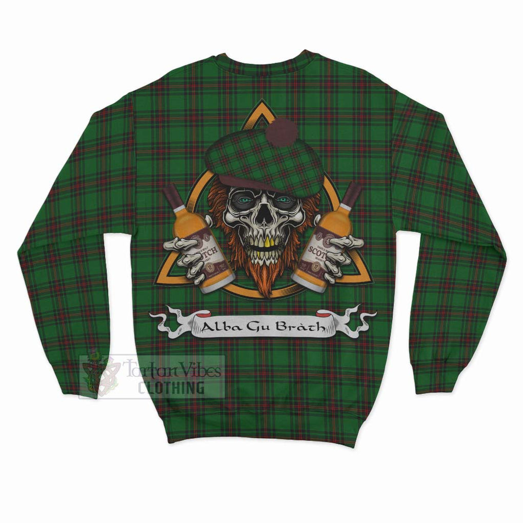 Tartan Vibes Clothing Beveridge Tartan Sweatshirt with Family Crest and Bearded Skull Holding Bottles of Whiskey