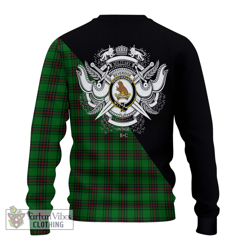 Beveridge Tartan Knitted Sweater with Family Crest and Military Logo Style - Tartanvibesclothing Shop