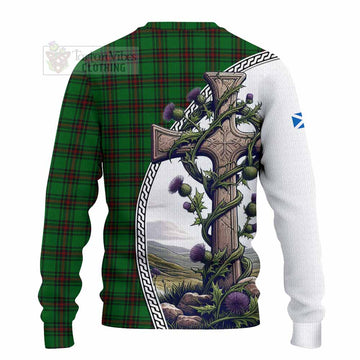 Beveridge Tartan Knitted Sweater with Family Crest and St. Andrew's Cross Accented by Thistle Vines