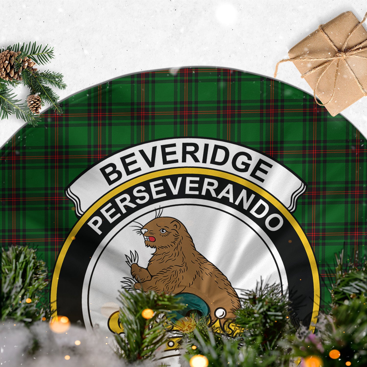 Beveridge Tartan Christmas Tree Skirt with Family Crest - Tartanvibesclothing